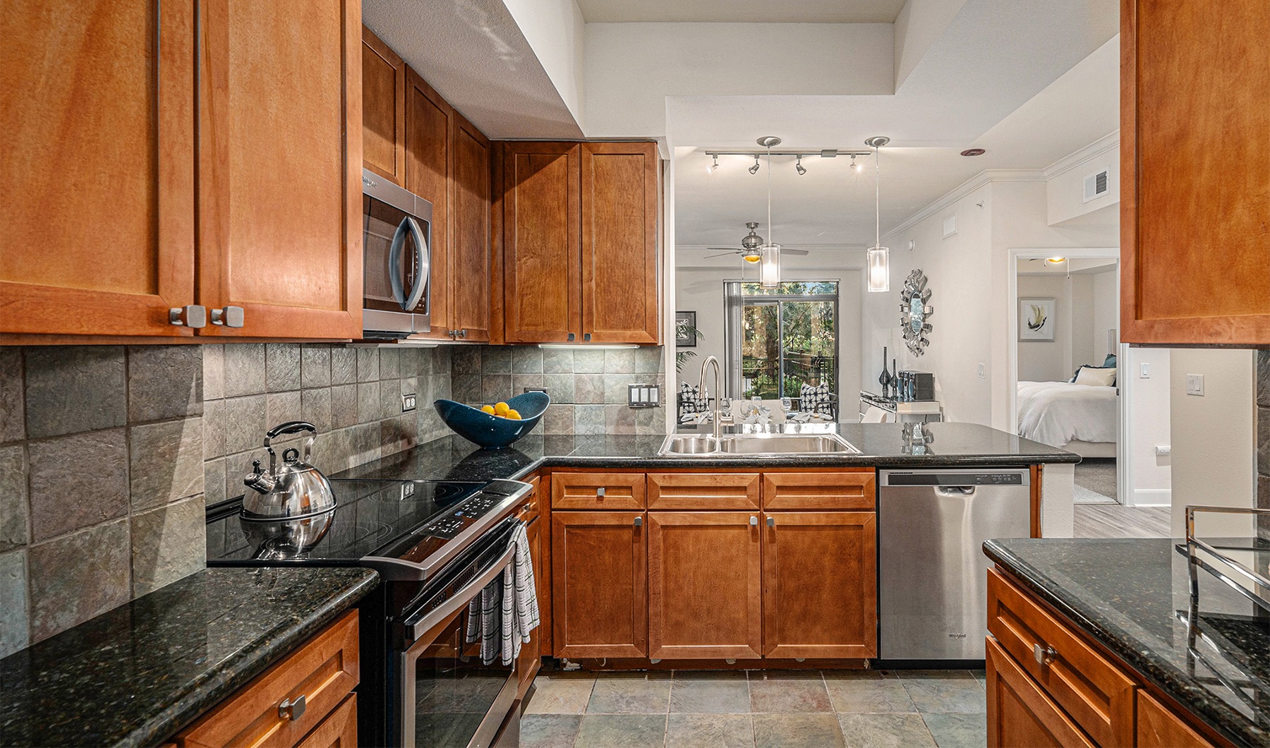 a kitchen with stainless steel appliances