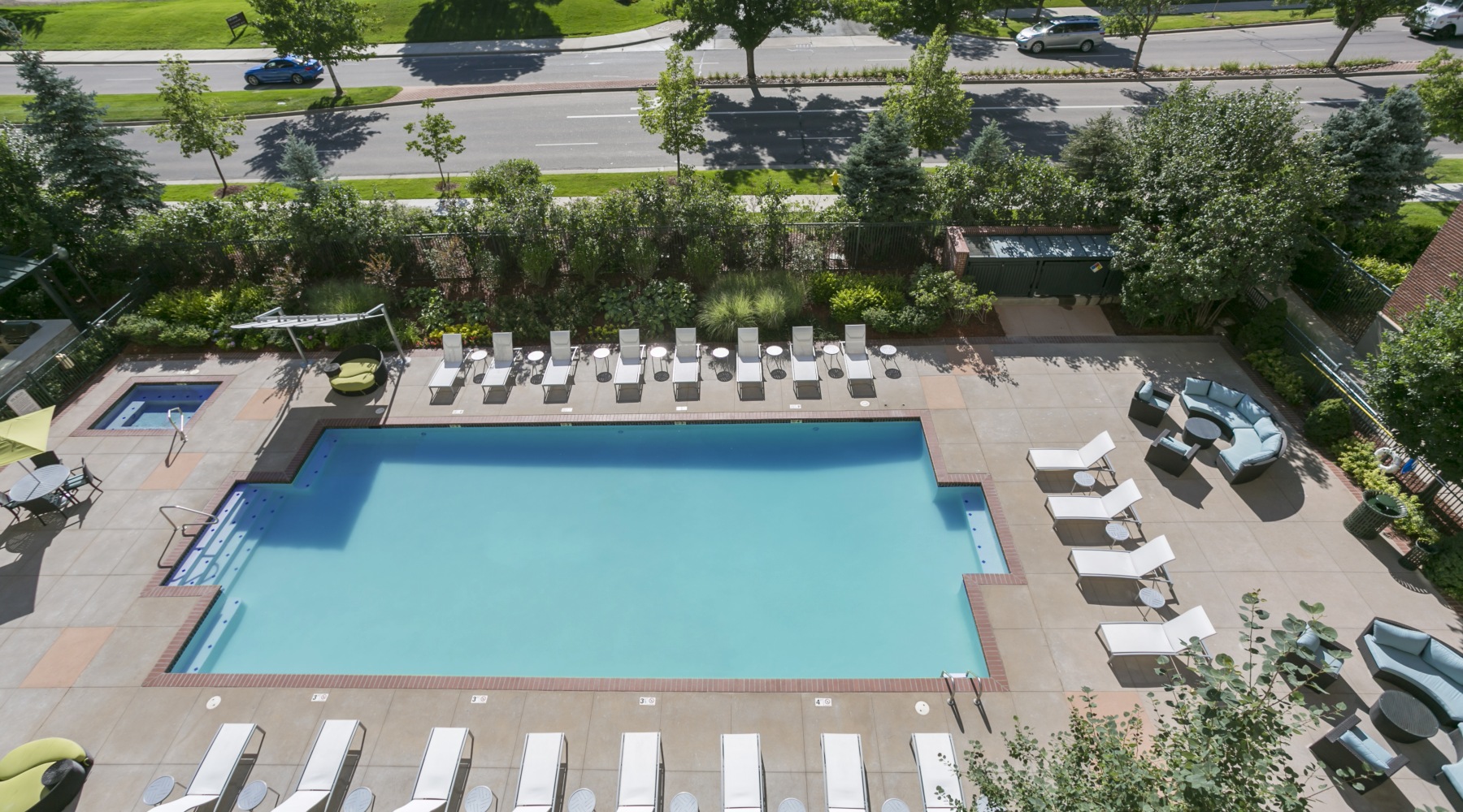 Sky view of resort style pool
